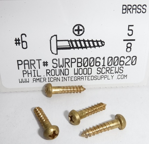 #6X5/8 ROUND HEAD PHILLIPS WOOD SCREW BRASS