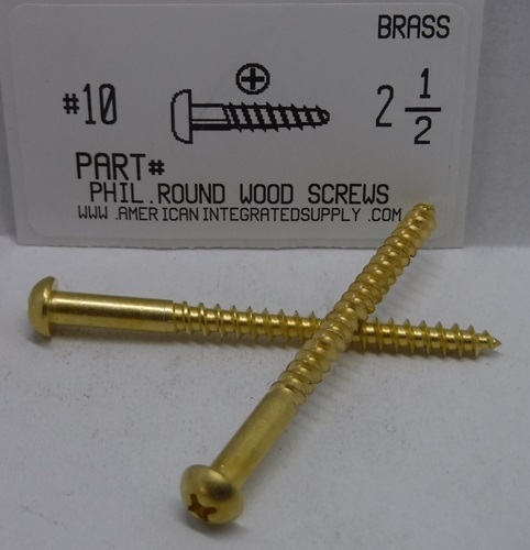 #10X2-1/2 ROUND HEAD PHILLIPS WOOD SCREW BRASS