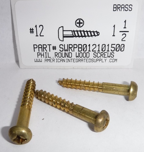 #12X1-1/2 ROUND HEAD PHILLIPS WOOD SCREW BRASS (DISCONTINUED)
