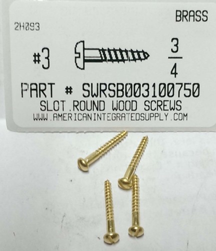 #3X3/4 ROUND HEAD SLOTTED WOOD SCREW BRASS