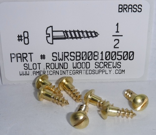 #8X1/2 ROUND HEAD SLOTTED WOOD SCREW BRASS