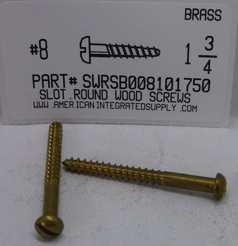 #8X1-3/4 ROUND HEAD SLOTTED WOOD SCREW BRASS