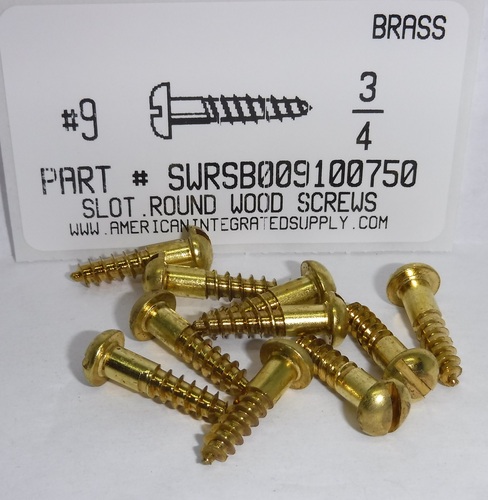 #9X3/4 ROUND HEAD SLOTTED WOOD SCREW BRASS