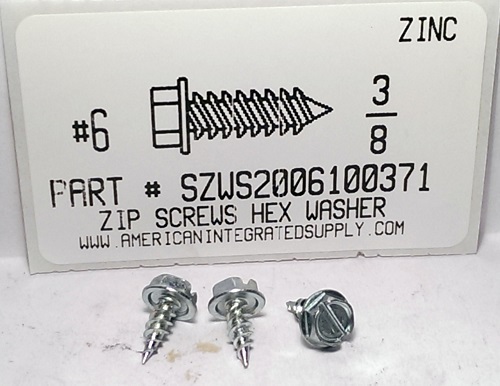 #6X3/8 HEX WASHER HEAD SLOTTED SELF PIERCING SCREW IN METAL UP TO .050" STEEL ZINC PLATED