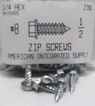 #8X1/2 SLOTTED HEX WASHER HEAD SELF PIERCING SCREW IN METAL UP TO .050" STEEL ZINC PLATED