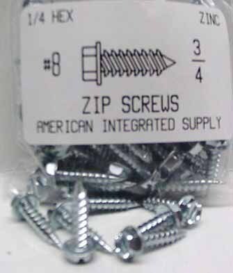 #8X3/4 SLOTTED HEX WASHER HEAD SELF PIERCING SCREW IN METAL UP TO .050" STEEL ZINC PLATED