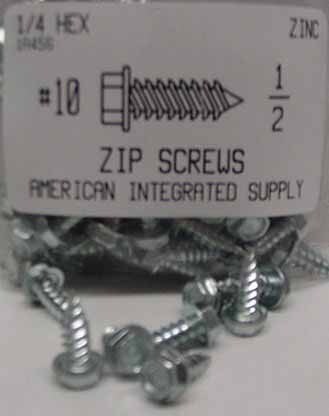 #10X1/2 SLOTTED 1/4" HEX WASHER HEAD SELF PIERCING SCREW IN METAL UP TO .050" STEEL ZINC PLATED