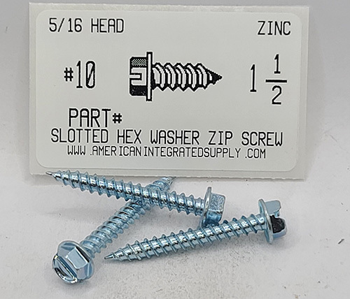 #10X1-1/2 HEX WASHER HEAD SLOTTED SELF PIERCING SCREW STEEL ZINC PLATED