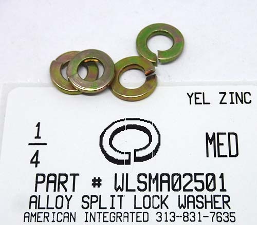 1/4 SPLIT LOCK WASHER THRU-HARDENED ALLOY STEEL YELLOW ZINC PLATED