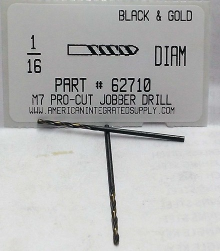 1/16 M7 HSS 135° SPLIT POINT BLACK & GOLD JOBBER DRILL BIT