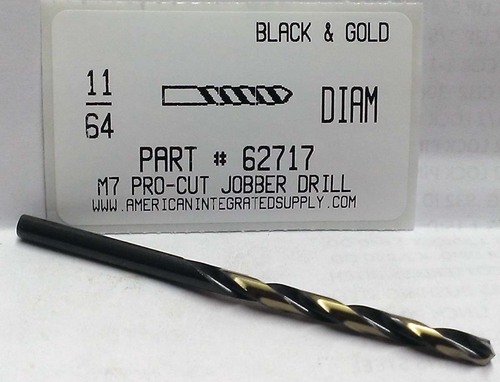 11/64 M7 HSS 135° SPLIT POINT BLACK & GOLD JOBBER DRILL BIT