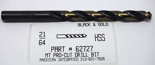 21/64 M7 HSS 135° SPLIT POINT BLACK & GOLD JOBBER DRILL BIT