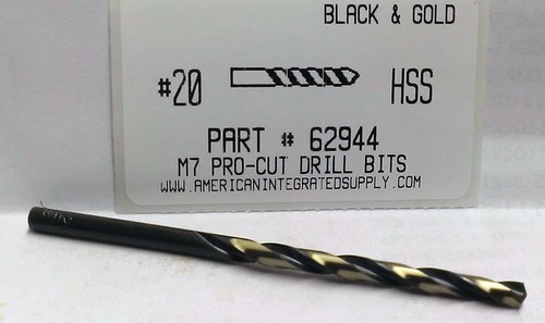 #20 M7 HSS 135° SPLIT POINT BLACK & GOLD JOBBER DRILL BIT