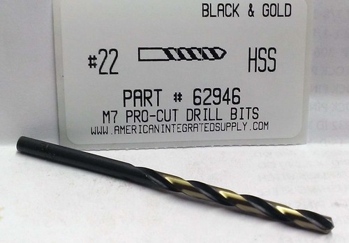 #22 M7 HSS 135° SPLIT POINT BLACK & GOLD JOBBER DRILL BIT