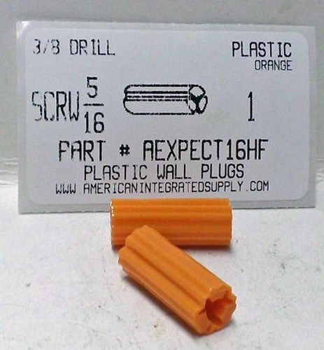 5/16 SCREW 1" ORANGE FLUTED PLASTIC ANCHOR 3/8 HOLE