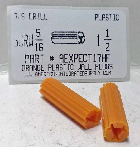 5/16 SCREWX1-1/2 ORANGE FLUTED PLASTIC ANCHOR 3/8 HOLE