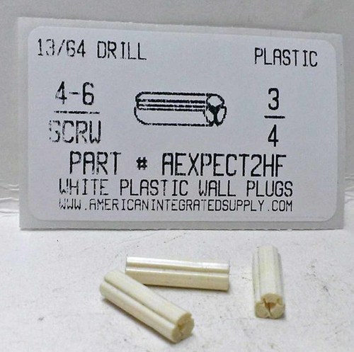 4-5-6 SCREW 3/4 WHITE FLUTED PLASTIC ANCHOR 3/16 HOLE