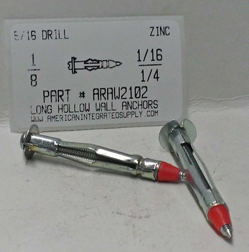 1/8 LONG HOLLOW WALL ANCHOR 5/16 DRILL 5/8-7/8 GRIP RANGE