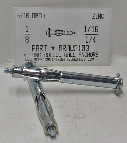 1/8 EXTRA LONG HOLLOW WALL ANCHOR 5/16 DRILL 1-1/4 TO 1-1/2 GRIP RANGE