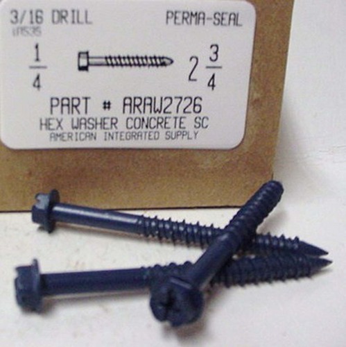 1/4X2-3/4 HEX HEAD CONCRETE SCREW USE 3/16 MASONRY DRILL