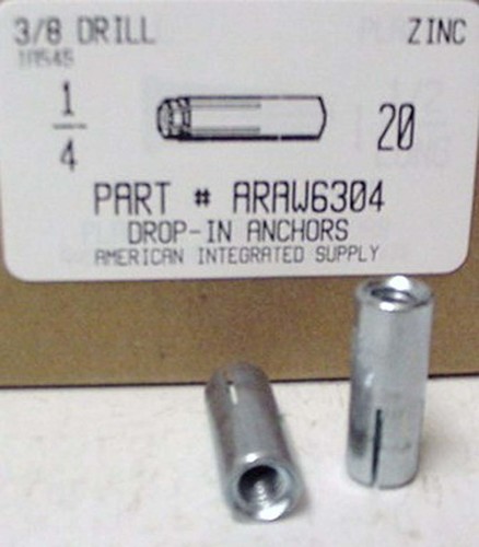 1/4-20 DROP-IN ANCHOR STEEL ZINC PLATED USE 3/8" DRILL 1/2 THREAD DEPTH