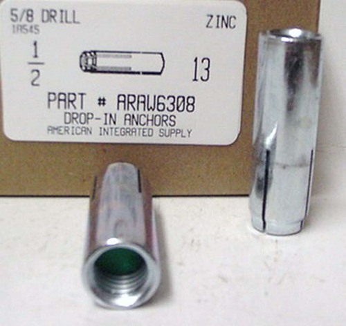 1/2-13 DROP-IN ANCHOR STEEL ZINC PLATED USE 5/8 DRILL 3/4 THREAD DEPTH