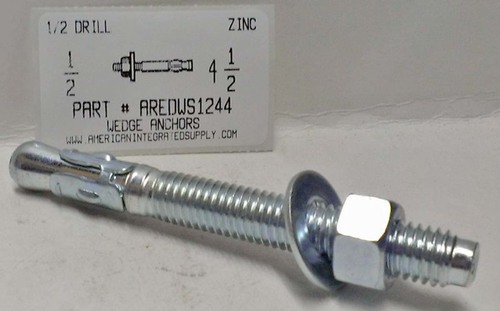 1/2X4-1/2 WEDGE ANCHOR STEEL ZINC USE 1/2 DRILL