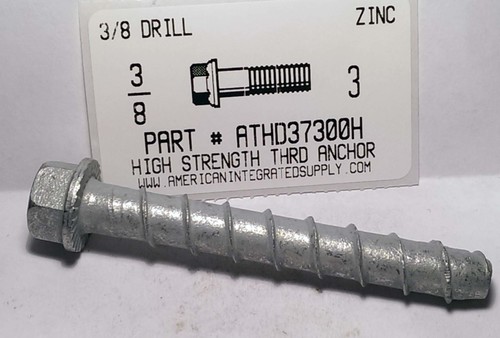 3/8X3" HIGH STRENGTH THREADED ANCHOR ZINC USE 3/8 DRILL