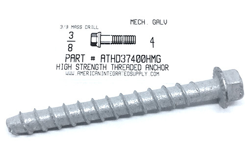 3/8X4" HIGH STRENGTH THREADED ANCHOR MECHANICALLY. GALVANIZED USE 3/8 DRI