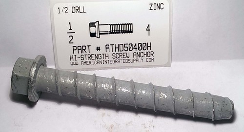 1/2X4" HIGH STRENGTH THREADED ANCHOR ZINC USE 1/2 DRILL