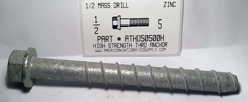 1/2X5" HIGH STRENGTH THREADED ANCHOR ZINC USE 1/2 DRILL