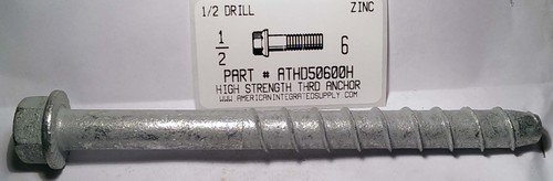 1/2X6" HIGH STRENGTH THREADED ANCHOR ZINC USE 1/2 DRILL