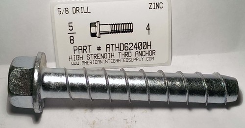 5/8X4" HIGH STRENGTH THREADED ANCHOR ZINC USE 5/8 DRILL