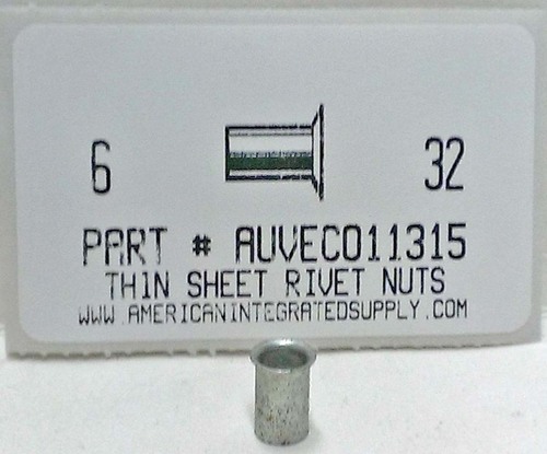 6-32 THIN SHEET NUTSERT INSERT GRIP RANGE.020-.080 STEEL 1/4" HOLE