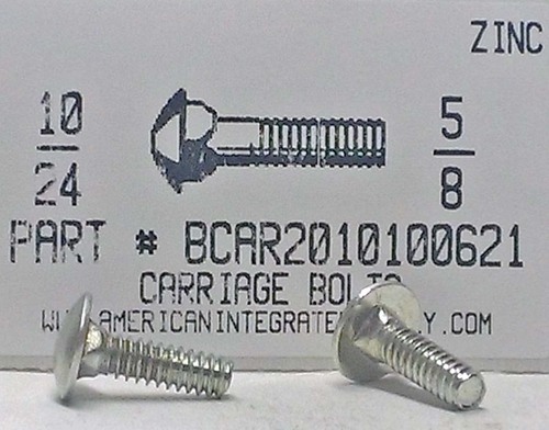 #10-24X5/8 CARRIAGE BOLT FULLY THREADED A307 STEEL ZINC PLATED