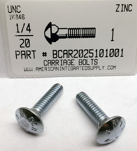 1/4-20X1 CARRIAGE BOLT FULLY THREADED A307 STEEL ZINC PLATED