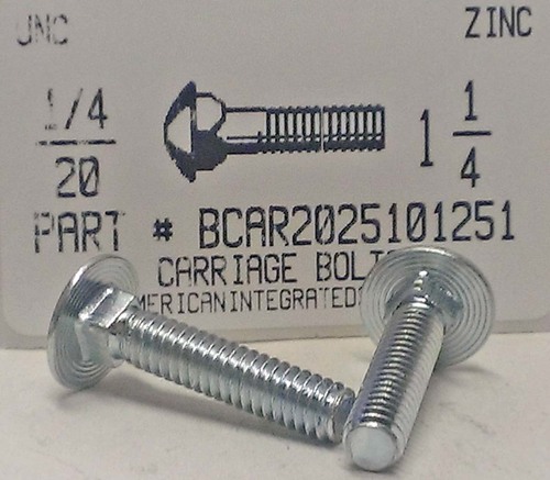 1/4-20X1-1/4 CARRIAGE BOLT FULLY THREADED A307 STEEL ZINC PLATED