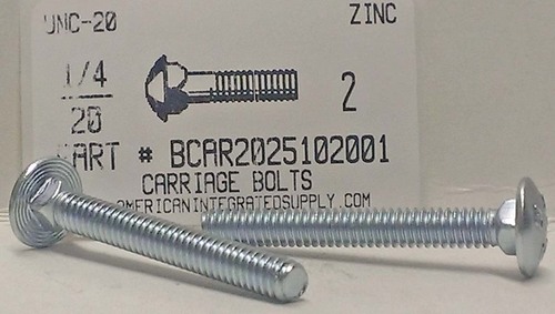 1/4-20X2 CARRIAGE BOLT FULLY THREADED A307 STEEL ZINC PLATED