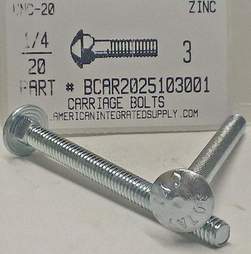 1/4-20X3 CARRIAGE BOLT FULLY THREADED A307 STEEL ZINC PLATED