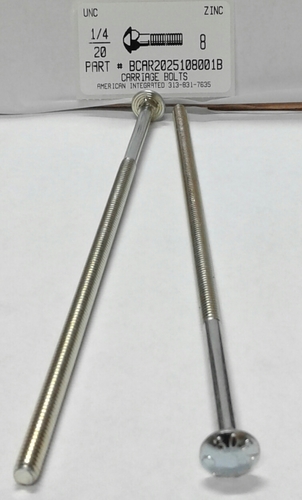 1/4-20X8 CARRIAGE BOLT 6" THREAD A307 STEEL ZINC PLATED