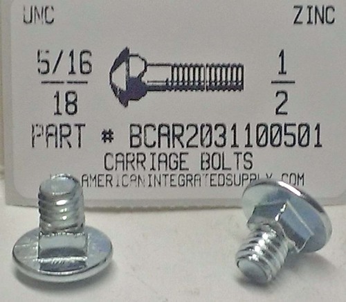 5/16-18X1/2 CARRIAGE BOLT FULLY THREADED STEEL A307 STEEL ZINC PLATED