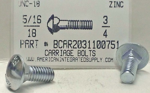 5/16-18X3/4 CARRIAGE BOLT FULLY THREADED A307 STEEL ZINC PLATED