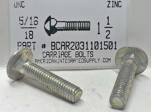 5/16-18X1-1/2 CARRIAGE BOLT FULLY THREADED A307 STEEL ZINC PLATED