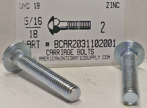 5/16-18X2 CARRIAGE BOLT FULLY THREADED A307 STEEL ZINC PLATED