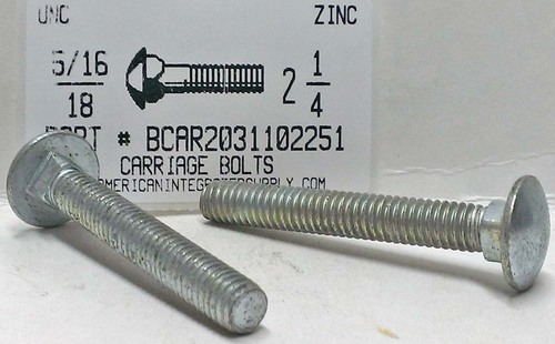 5/16-18X2-1/4 CARRIAGE BOLT FULLY THREADED A307 STEEL ZINC PLATED