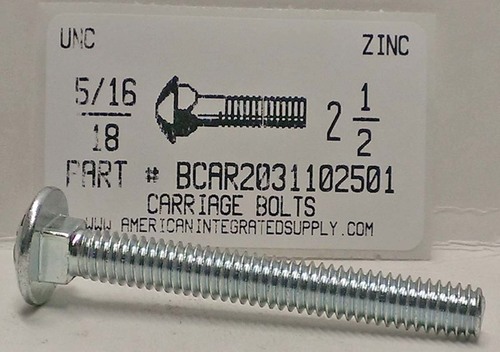 5/16-18X2-1/2 CARRIAGE BOLT FULLY THREADED A307 STEEL ZINC PLATED