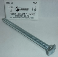 5/16-18X4-1/2 CARRIAGE BOLT FULLY THREADED A307 STEEL ZINC PLATED