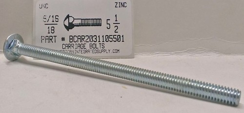 5/16-18X5-1/2 CARRIAGE BOLT FULLY THREADED A307 STEEL ZINC PLATED