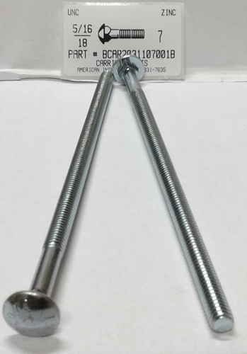 5/16-18X7 CARRIAGE BOLT 6" THREAD A307 STEEL ZINC PLATED