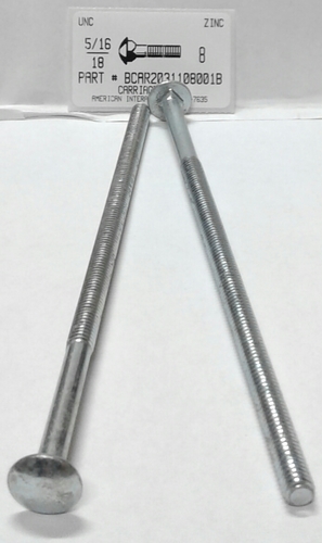 5/16-18X8 CARRIAGE BOLT 6" THREAD A307 STEEL ZINC PLATED